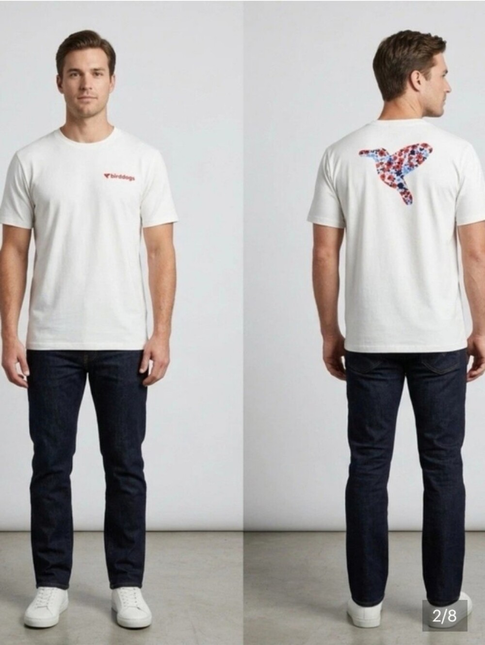 BIRDDOGS White Short-Sleeve Tee with floral bird in the back